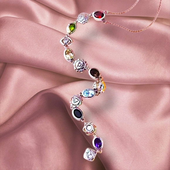 NWT MULTI-GEMSTONE CHAKRA LARIAT NECKLACE IN PLATINUM OVER STERLING SILVER - Picture 4 of 10